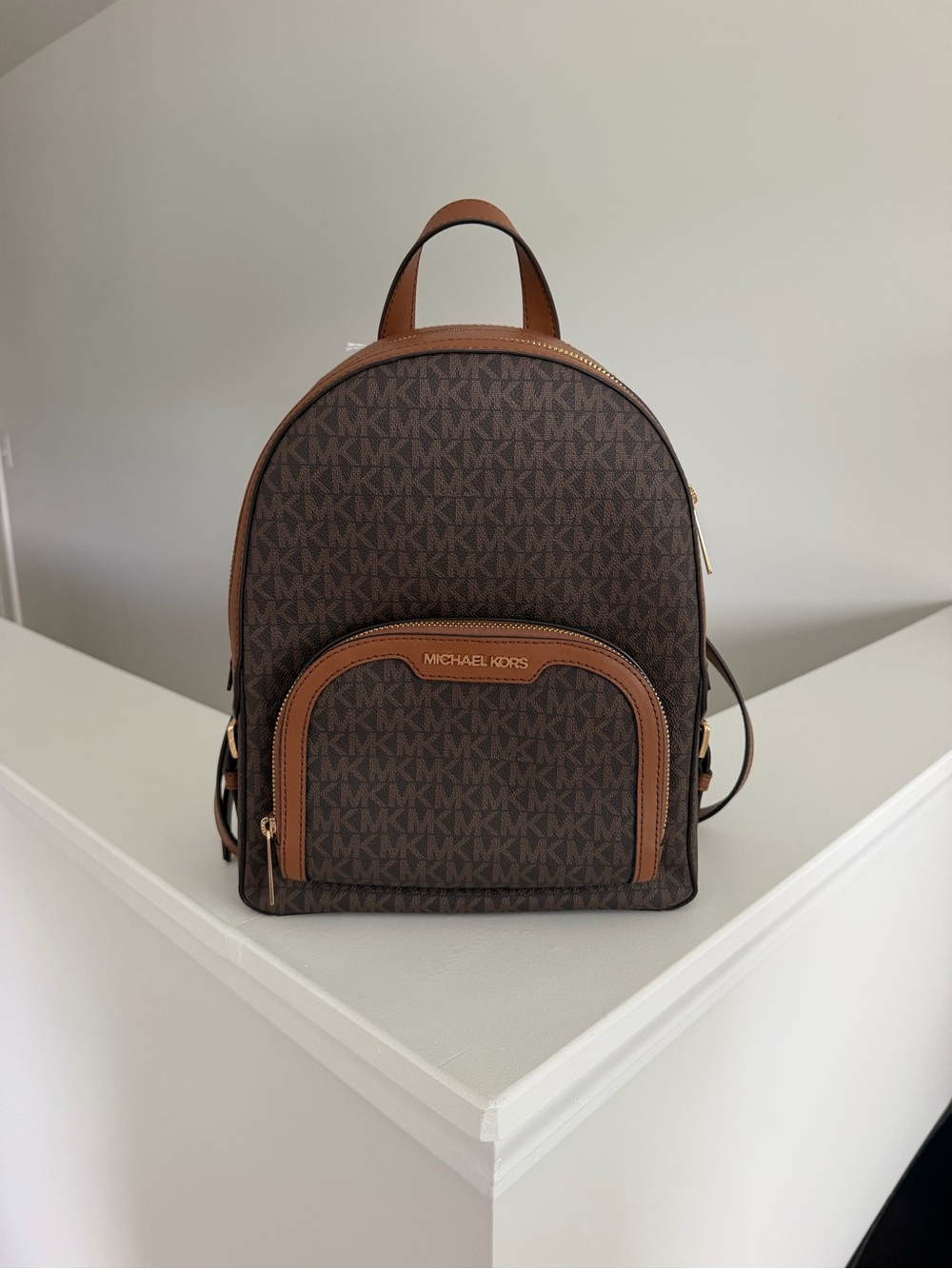 Michael Kors Chocolate Brown Logo Backpack with Tan Trim